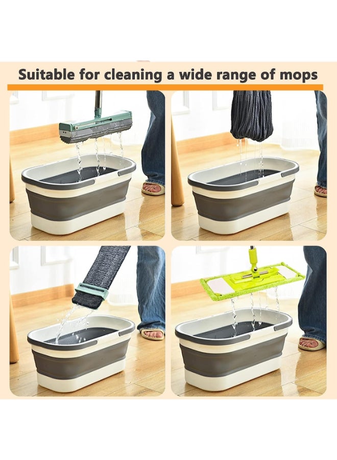 PAACHU Folding Mop Bucket, Silicone Folding Bucket Household Flat Mop Bucket Outdoor Car Wash Bucket Portable Portable Plastic Water Bucket Wash Tub Floor Cleaning Quick Folding Storage 11L - Image 2